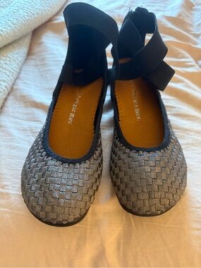 Ankle-Strap Woven Ballet Flats - Silver